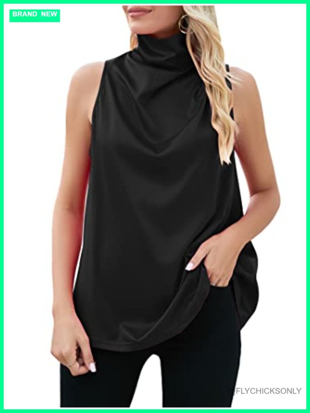 Satin Silk Ruched Sleeveless Cowl Neck Tank Top Keyhole Back